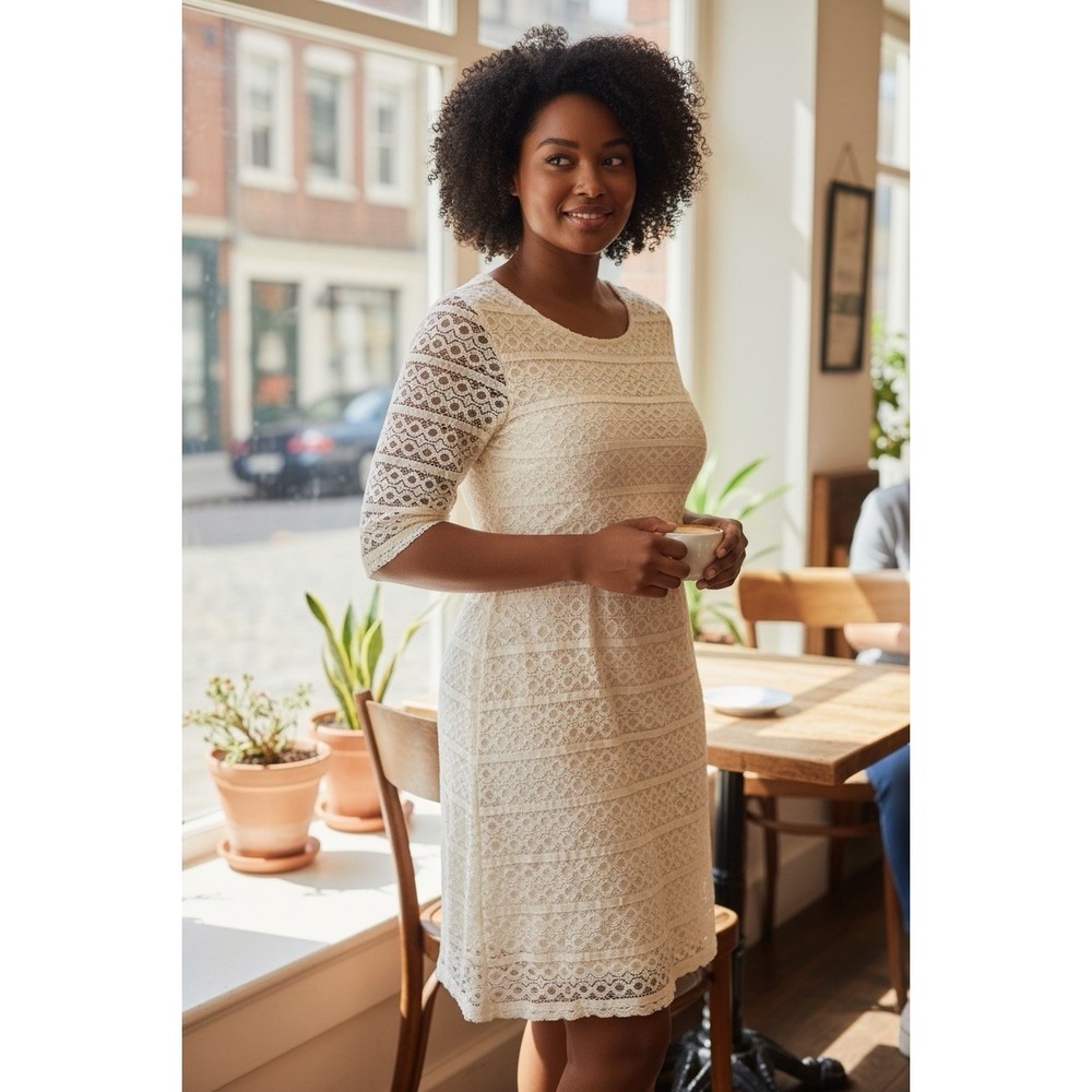 Banana Republic Lace Sheath Dress Cream Wedding Guest Classic Feminine Size 16